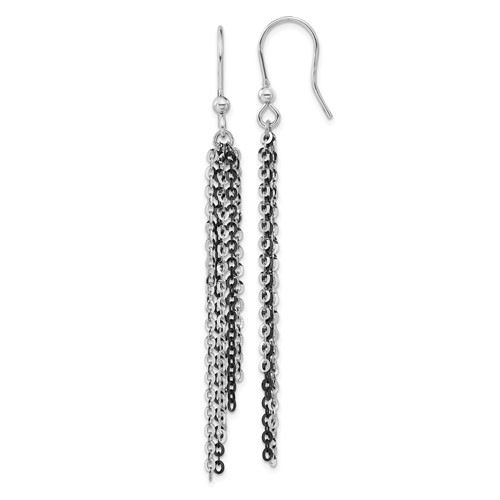 Sterling Silver Rhodium & Black Ruthenium-plated Chain Dangle Earrings