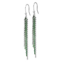 Sterling Silver Rhodium & Green Flash-Plated Chain Dangle Earrings view 2