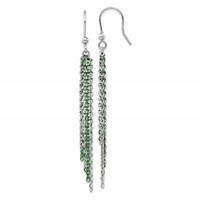 Sterling Silver Rhodium & Green Flash-Plated Chain Dangle Earrings view 1