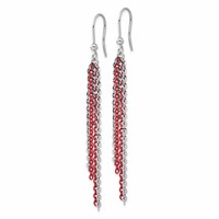 Sterling Silver Rhodium & Red Flash-Plated Chain Dangle Earrings view 2