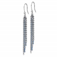 Sterling Silver Rhodium & Blue Flash-Plated Chain Dangle Earrings view 2