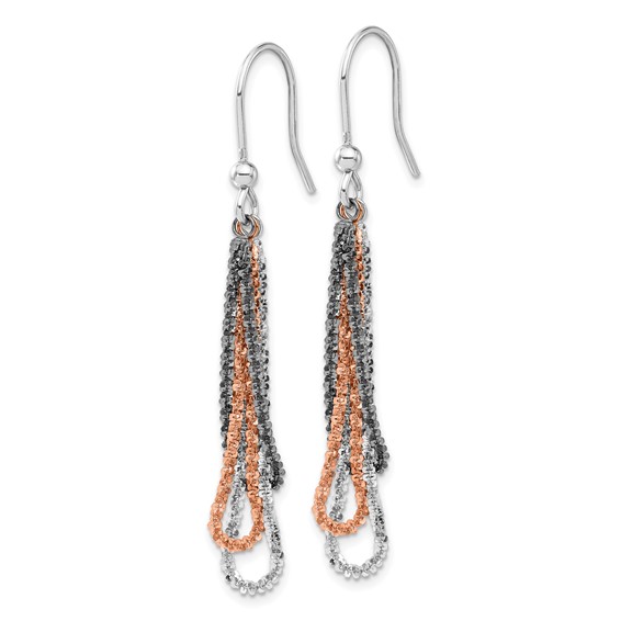Sterling Silver Black Ruthenium & Rose-tone Chain Dangle Earrings