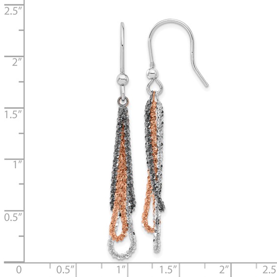 Sterling Silver Black Ruthenium & Rose-tone Chain Dangle Earrings