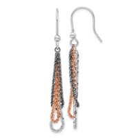 Sterling Silver Black Ruthenium & Rose-tone Chain Dangle Earrings view 1