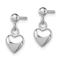 Sterling Silver Rhodium-plated Polished Heart Post Dangle Earrings view 2