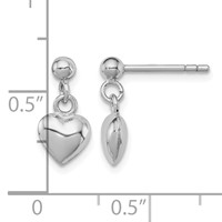 Sterling Silver Rhodium-plated Polished Heart Post Dangle Earrings view 4