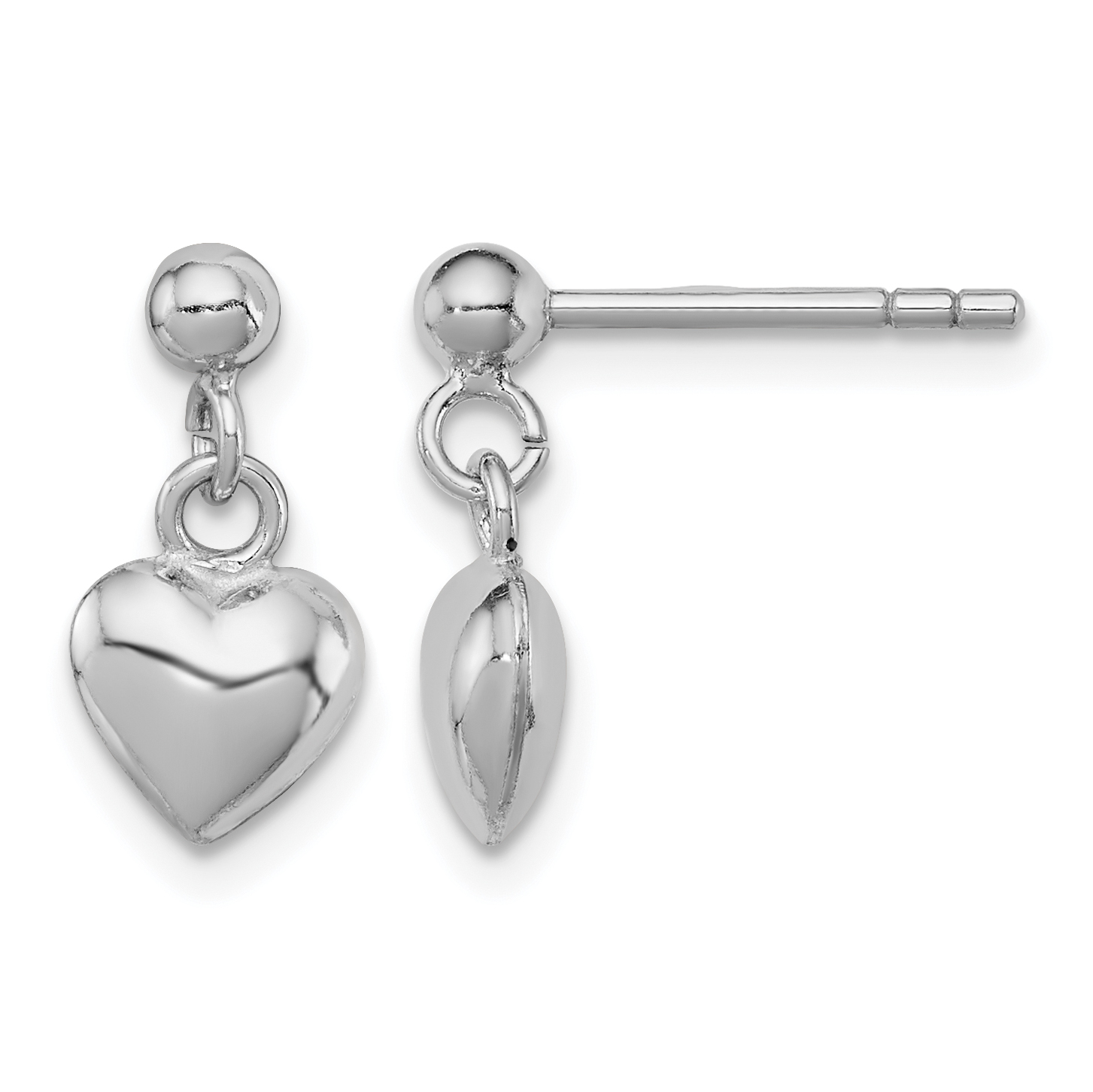 Sterling Silver RH-plated Polished Heart Children's Post Dangle Earrings (QE11239)