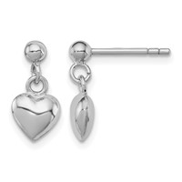 Sterling Silver Rhodium-plated Polished Heart Post Dangle Earrings view 1