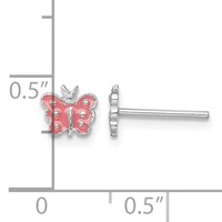 Sterling Silver Rhodium-plated Polished Pink Enameled Petite Butterfly Post Earrings view 4