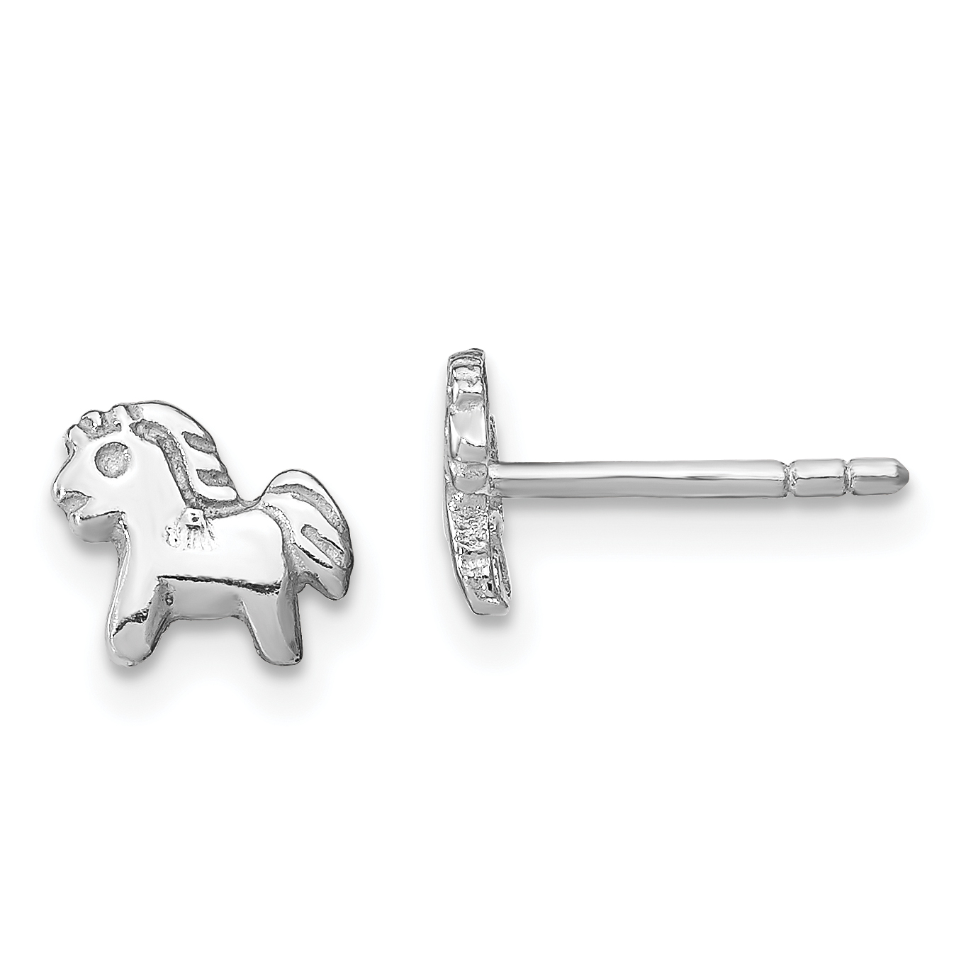 Sterling Silver Rhodium-plated Polished Pony Children's Post Earrings (QE11245)