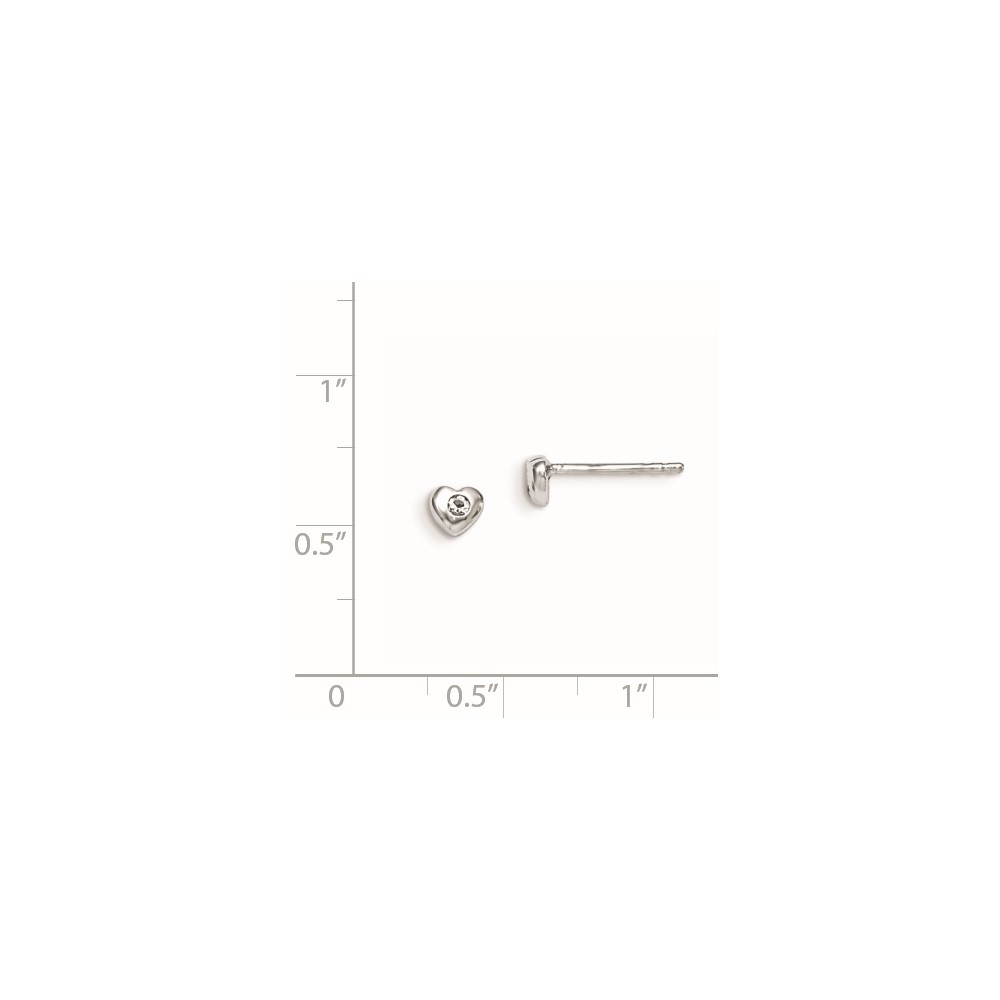 Sterling Silver Madi K Rhodium-plated Polished April White Preciosa Crystal Heart Children's Post Earrings (QGK188APR)
