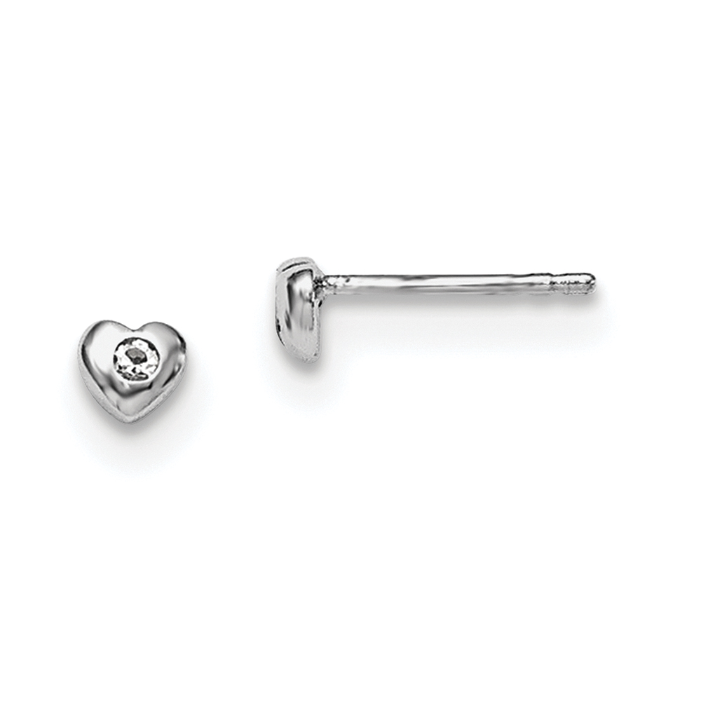 Sterling Silver Madi K Rhodium-plated Polished April White Preciosa Crystal Heart Children's Post Earrings (QGK188APR)