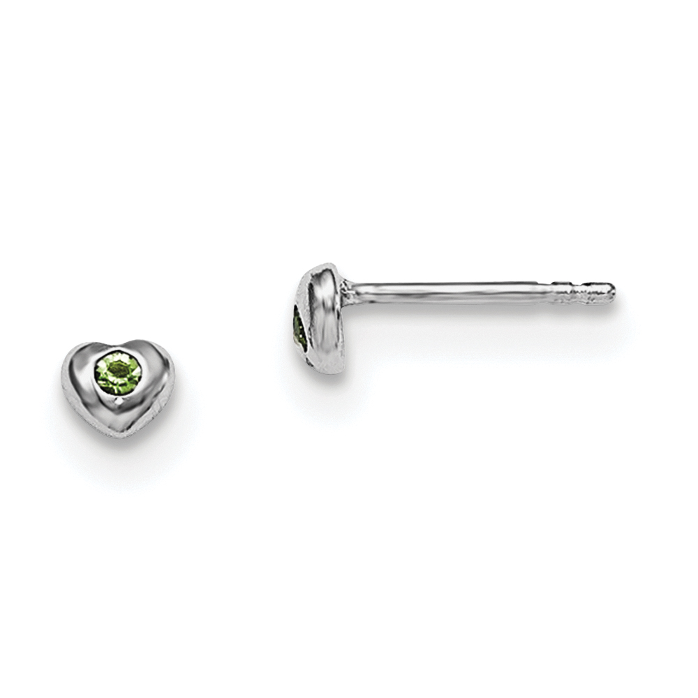 Sterling Silver Madi K Rhodium-plated Polished August Light Green Preciosa Crystal Heart Children's Post Earrings (QGK188AUG)