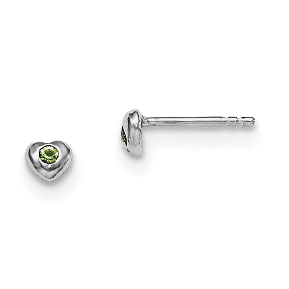 Sterling Silver Madi K Rhodium-plated Polished August Light Green Preciosa Crystal Heart Children's Post Earrings (QGK188AUG)
