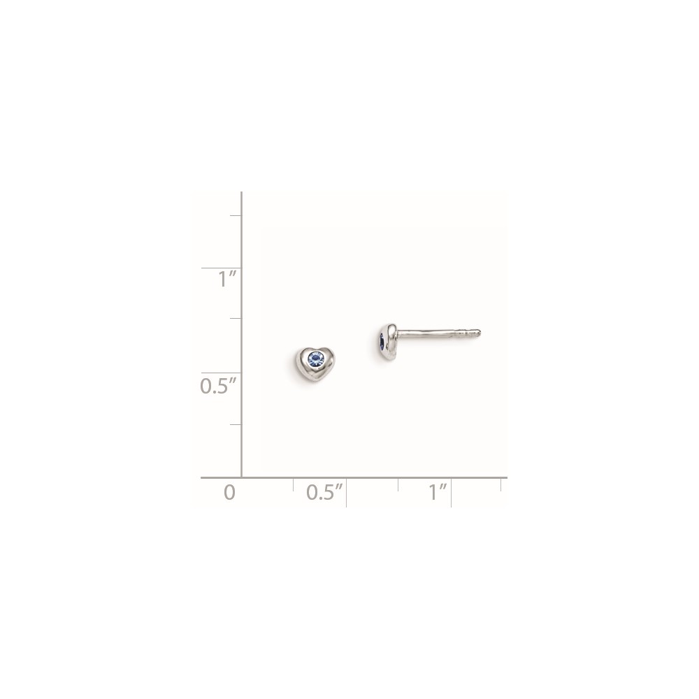 Sterling Silver Madi K Rhodium-plated Polished December Blue Preciosa Crystal Heart Children's Post Earrings (QGK188DEC)