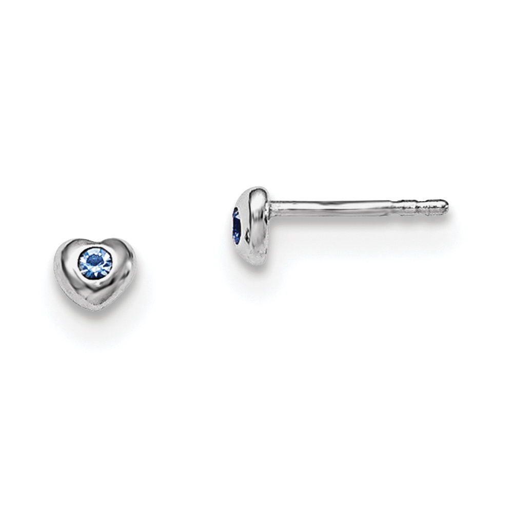 Sterling Silver Madi K Rhodium-plated Polished December Blue Preciosa Crystal Heart Children's Post Earrings (QGK188DEC)