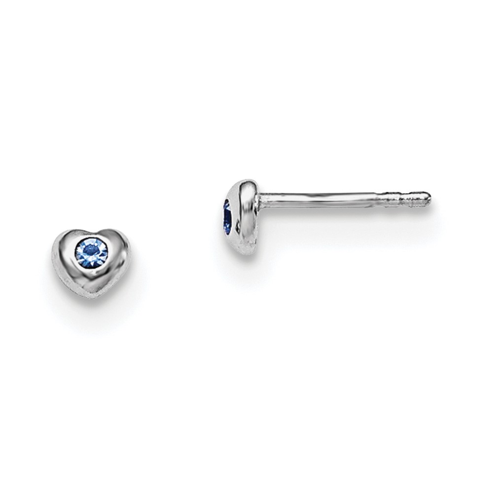 Sterling Silver Madi K Rhodium-plated Polished December Blue Preciosa Crystal Heart Children's Post Earrings (QGK188DEC)