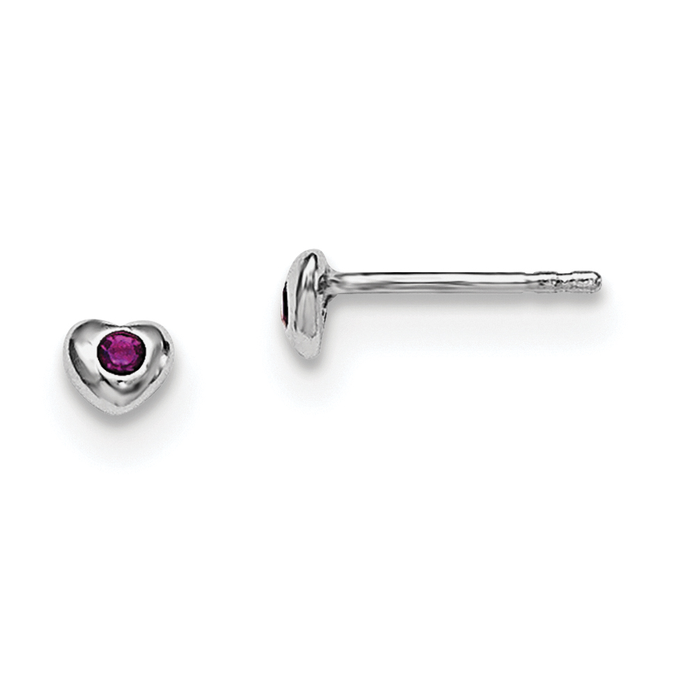 Sterling Silver Madi K Rhodium-plated Polished February Purple Preciosa Crystal Heart Children's Post Earrings (QGK188FEB)