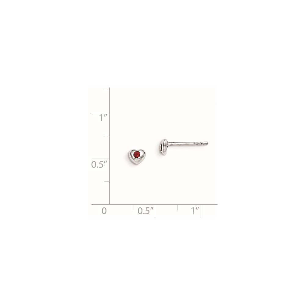 Sterling Silver Madi K Rhodium-plated Polished January Red Preciosa Crystal Heart Children's Post Earrings (QGK188JAN)
