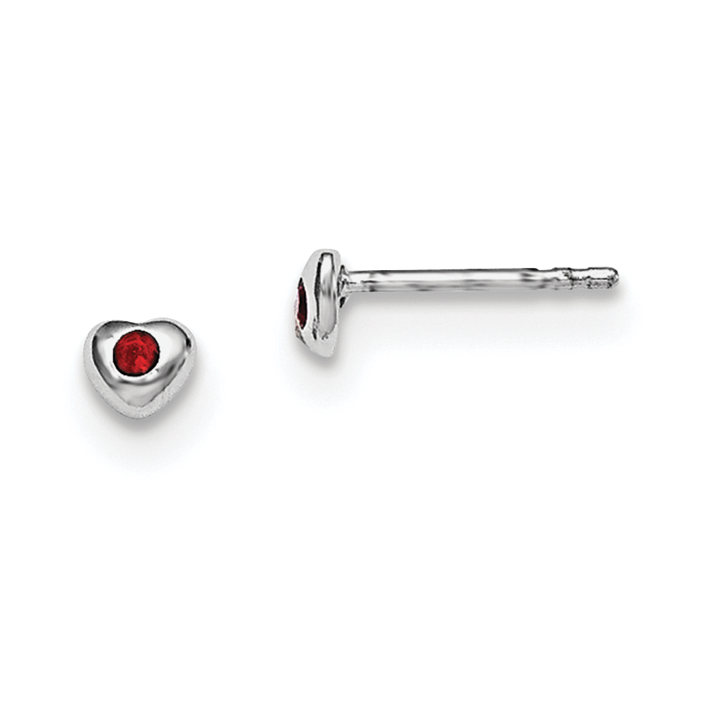 Sterling Silver Madi K Rhodium-plated Polished January Red Preciosa Crystal Heart Children's Post Earrings (QGK188JAN)