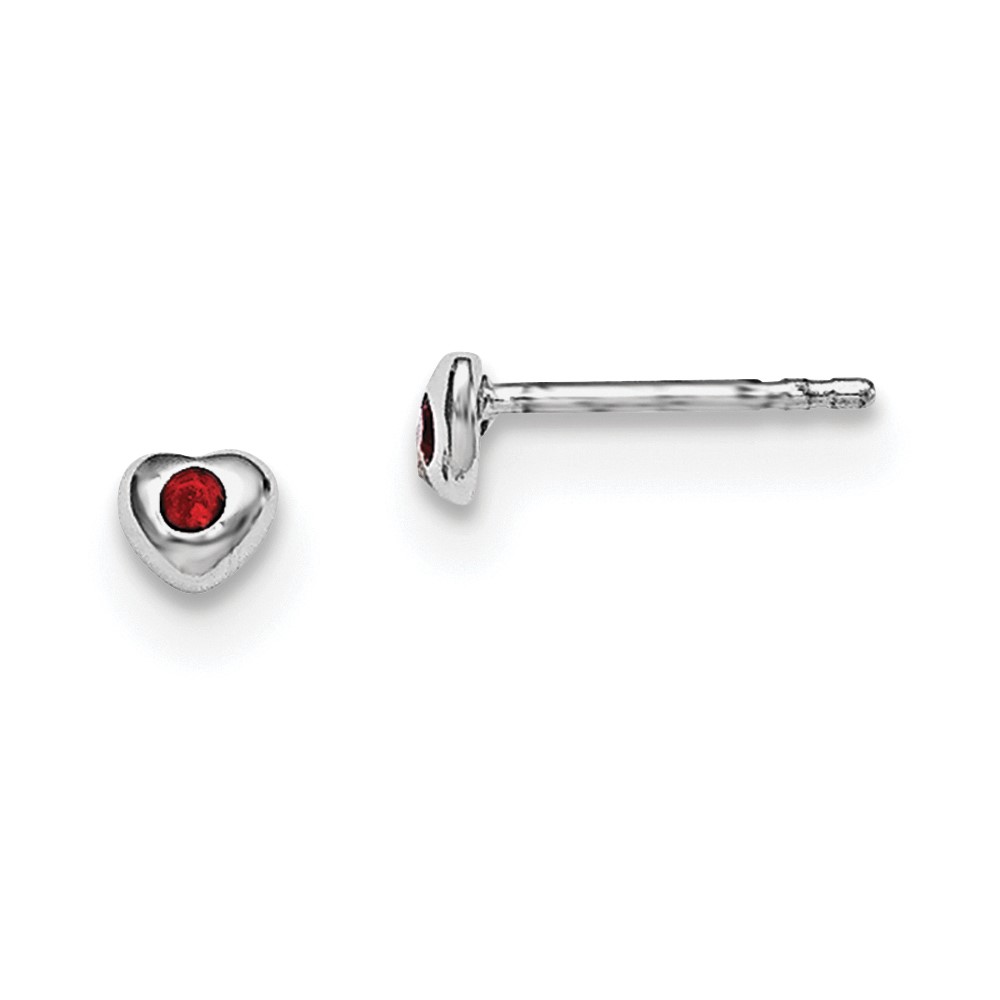 Sterling Silver Madi K Rhodium-plated Polished January Red Preciosa Crystal Heart Children's Post Earrings (QGK188JAN)