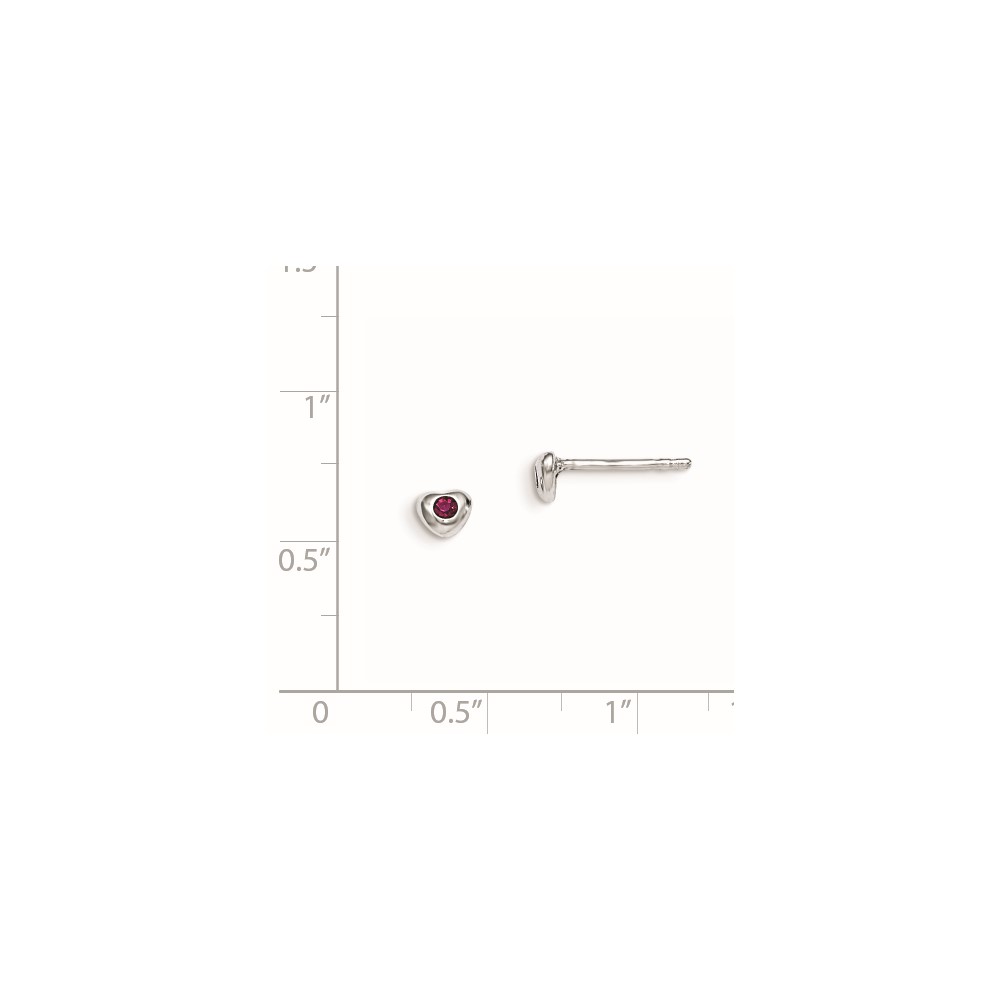 Sterling Silver Madi K Rhodium-plated Polished July Red Preciosa Crystal Heart Children's Post Earrings (QGK188JUL)