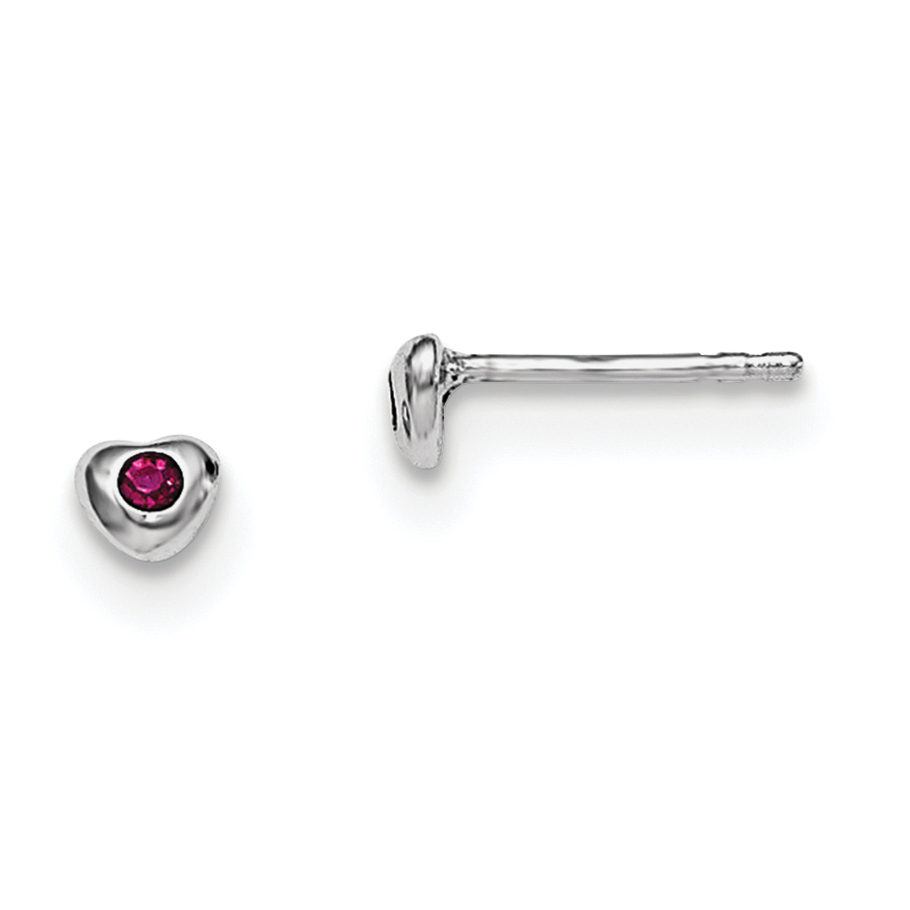 Sterling Silver Madi K Rhodium-plated Polished July Red Preciosa Crystal Heart Children's Post Earrings (QGK188JUL)