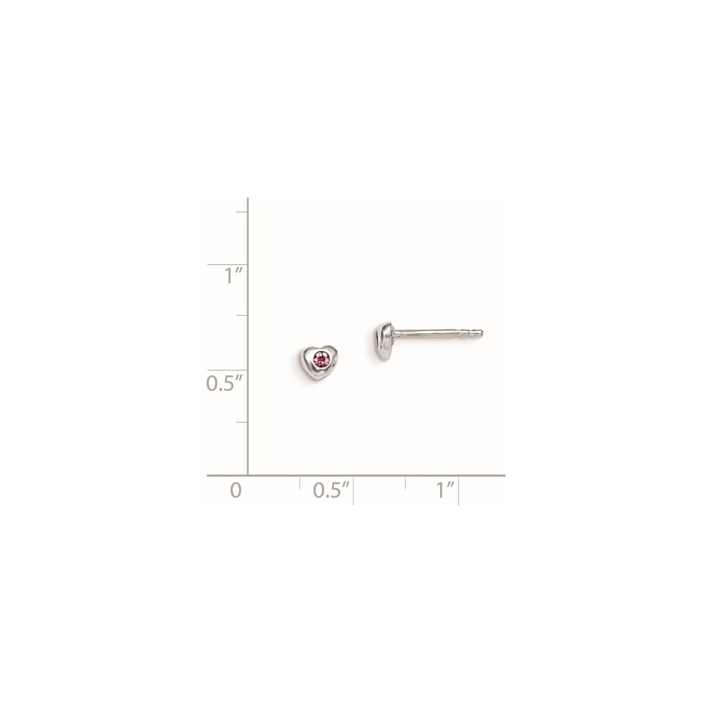 Sterling Silver Madi K Rhodium-plated Polished June Pink Preciosa Crystal Heart Children's Post Earrings (QGK188JUN)