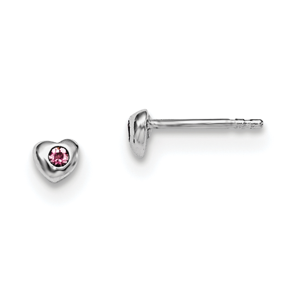 Sterling Silver Madi K Rhodium-plated Polished June Pink Preciosa Crystal Heart Children's Post Earrings (QGK188JUN)