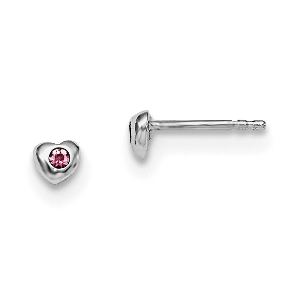 Sterling Silver Madi K Rhodium-plated Polished June Pink Preciosa Crystal Heart Children's Post Earrings (QGK188JUN)