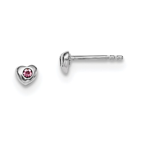 Sterling Silver Madi K Rhodium-plated Polished June Pink Preciosa Crystal Heart Post Earrings