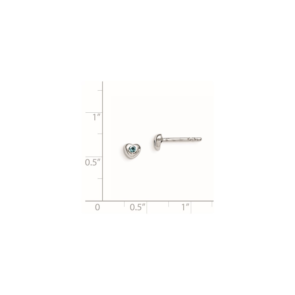 Sterling Silver Madi K Rhodium-plated Polished March Light Blue Preciosa Crystal Heart Children's Post Earrings (QGK188MAR)