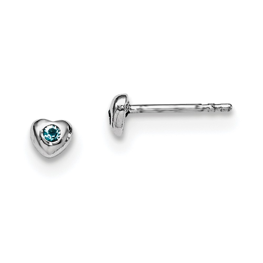 Sterling Silver Madi K Rhodium-plated Polished March Light Blue Preciosa Crystal Heart Children's Post Earrings (QGK188MAR)