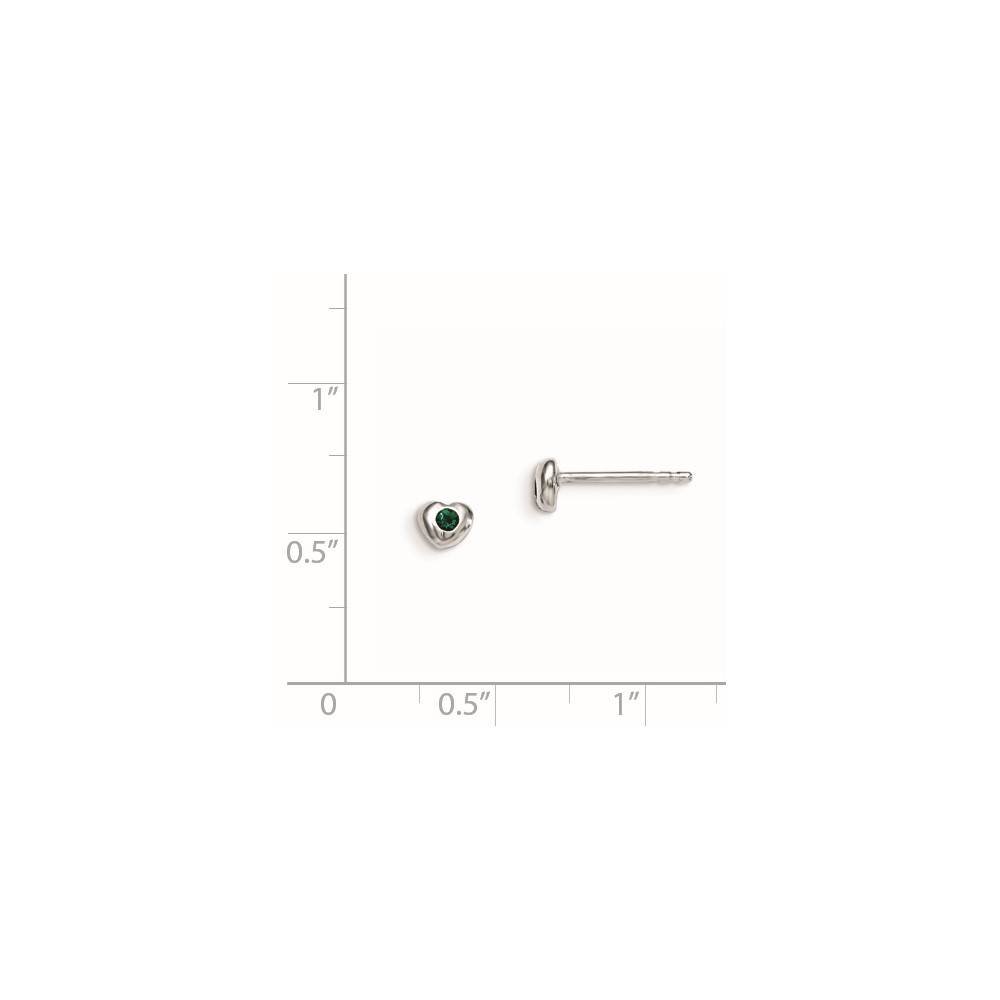 Sterling Silver Madi K Rhodium-plated Polished May Green Preciosa Crystal Heart Children's Post Earrings (QGK188MAY)