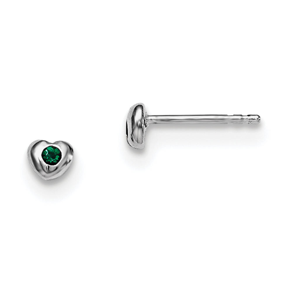 Sterling Silver Madi K Rhodium-plated Polished May Green Preciosa Crystal Heart Children's Post Earrings (QGK188MAY)