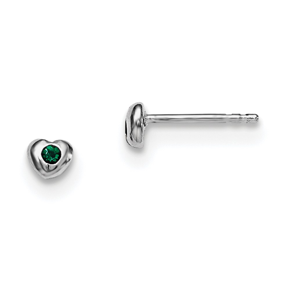 Sterling Silver Madi K Rhodium-plated Polished May Green Preciosa Crystal Heart Children's Post Earrings (QGK188MAY)