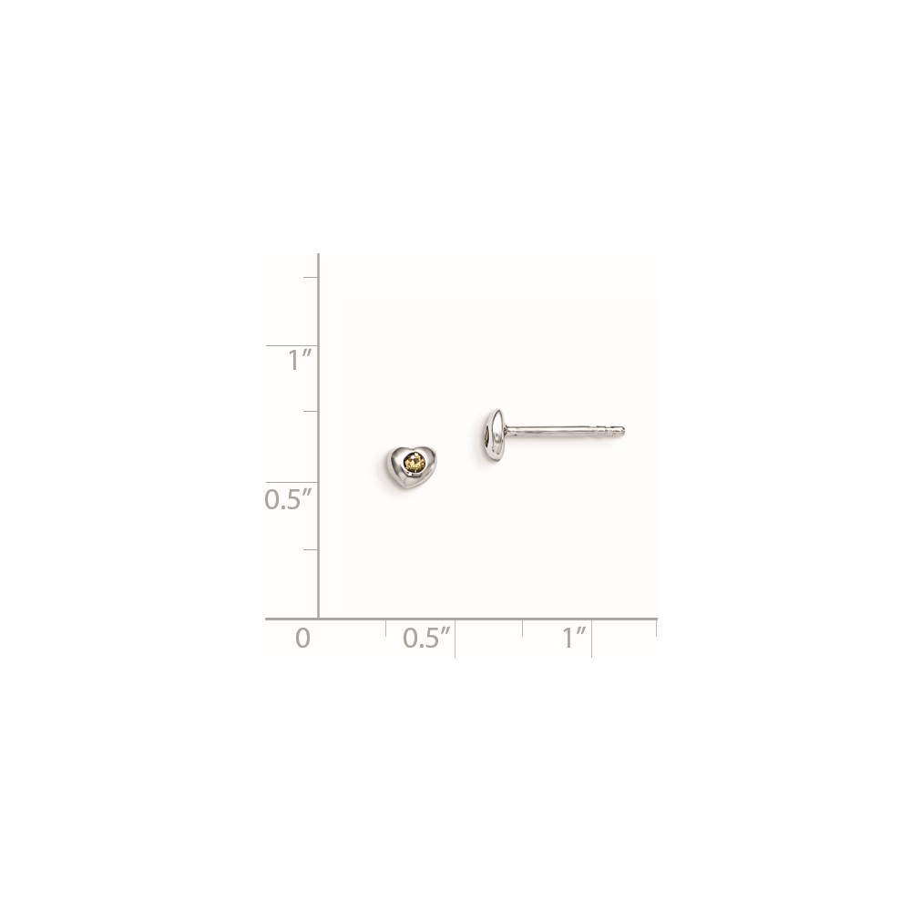 Sterling Silver Madi K Rhodium-plated Polished November Yellow Preciosa Crystal Heart Children's Post Earrings (QGK188NOV)