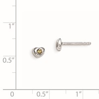 Sterling Silver Madi K Rhodium-plated Polished November Yellow Preciosa Crystal Heart Post Earrings view 2