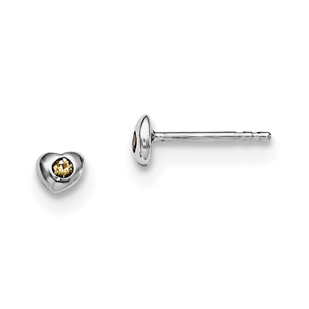 Sterling Silver Madi K Rhodium-plated Polished November Yellow Preciosa Crystal Heart Children's Post Earrings (QGK188NOV)
