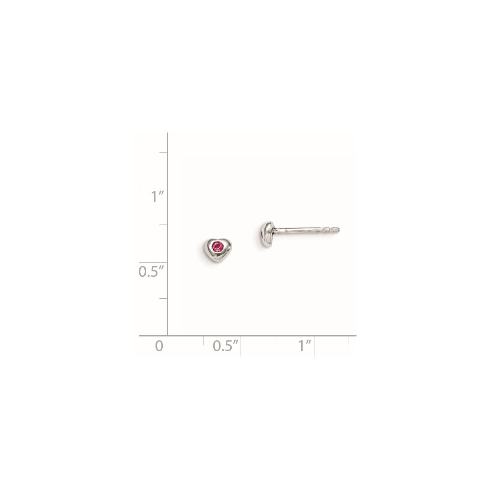 Sterling Silver Madi K Rhodium-plated Polished October Pink Preciosa Crystal Heart Children's Post Earrings (QGK188OCT)