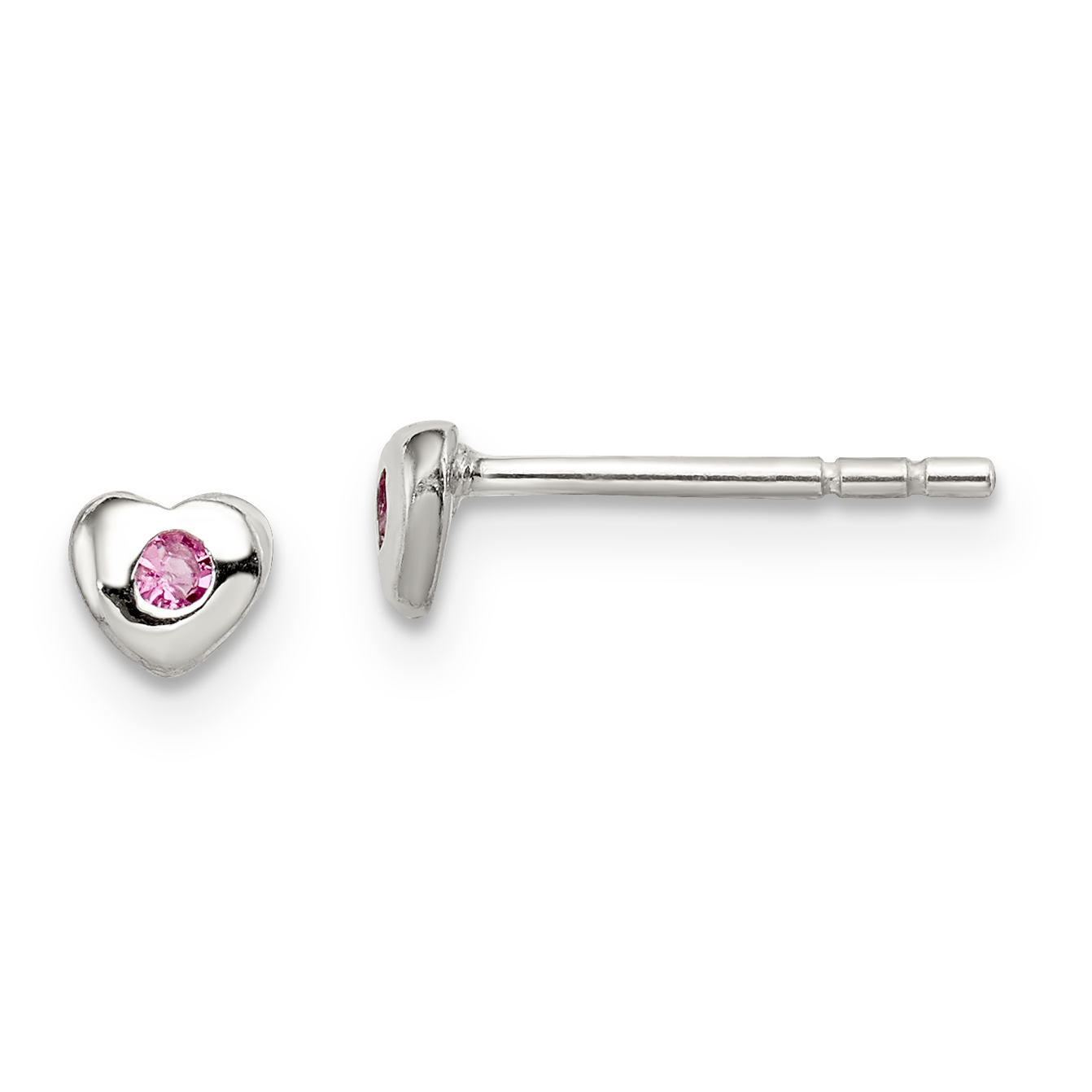 Sterling Silver Madi K Rhodium-plated Polished October Pink Preciosa Crystal Heart Children's Post Earrings (QGK188OCT)