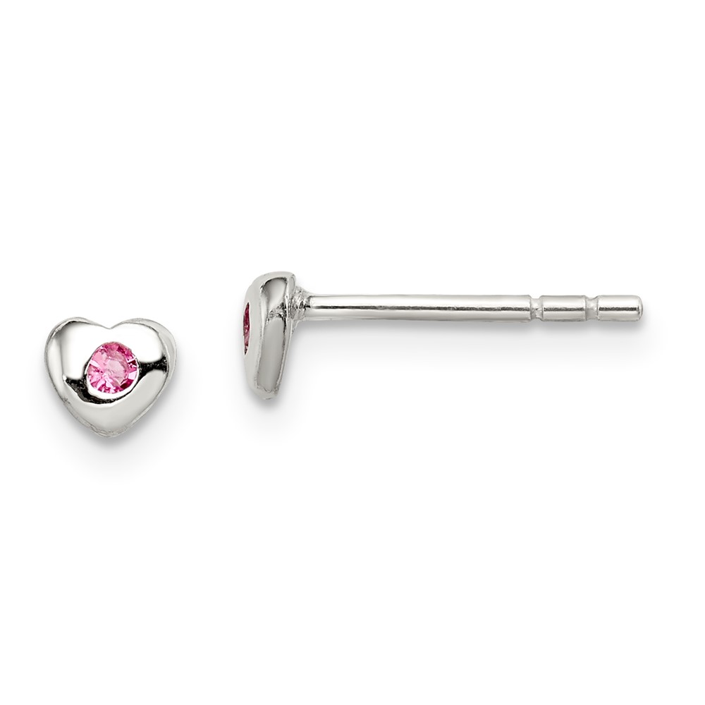 Sterling Silver Madi K Rhodium-plated Polished October Pink Preciosa Crystal Heart Children's Post Earrings (QGK188OCT)