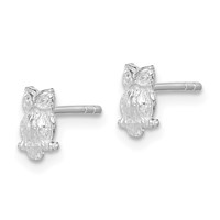 Sterling Silver Rhodium-plated Polished & Textured Owl Petite Post Earrings view 2
