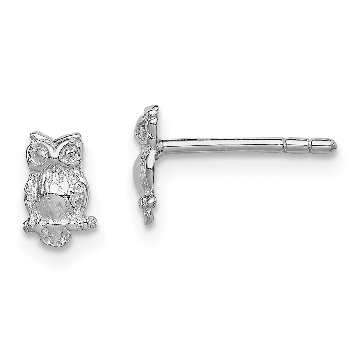 Sterling Silver Rhodium-plated Polished & Textured Owl Post Earrings (QE11249)