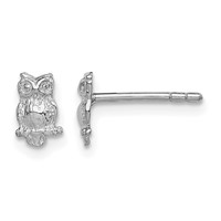 Sterling Silver Rhodium-plated Polished & Textured Owl Petite Post Earrings view 1