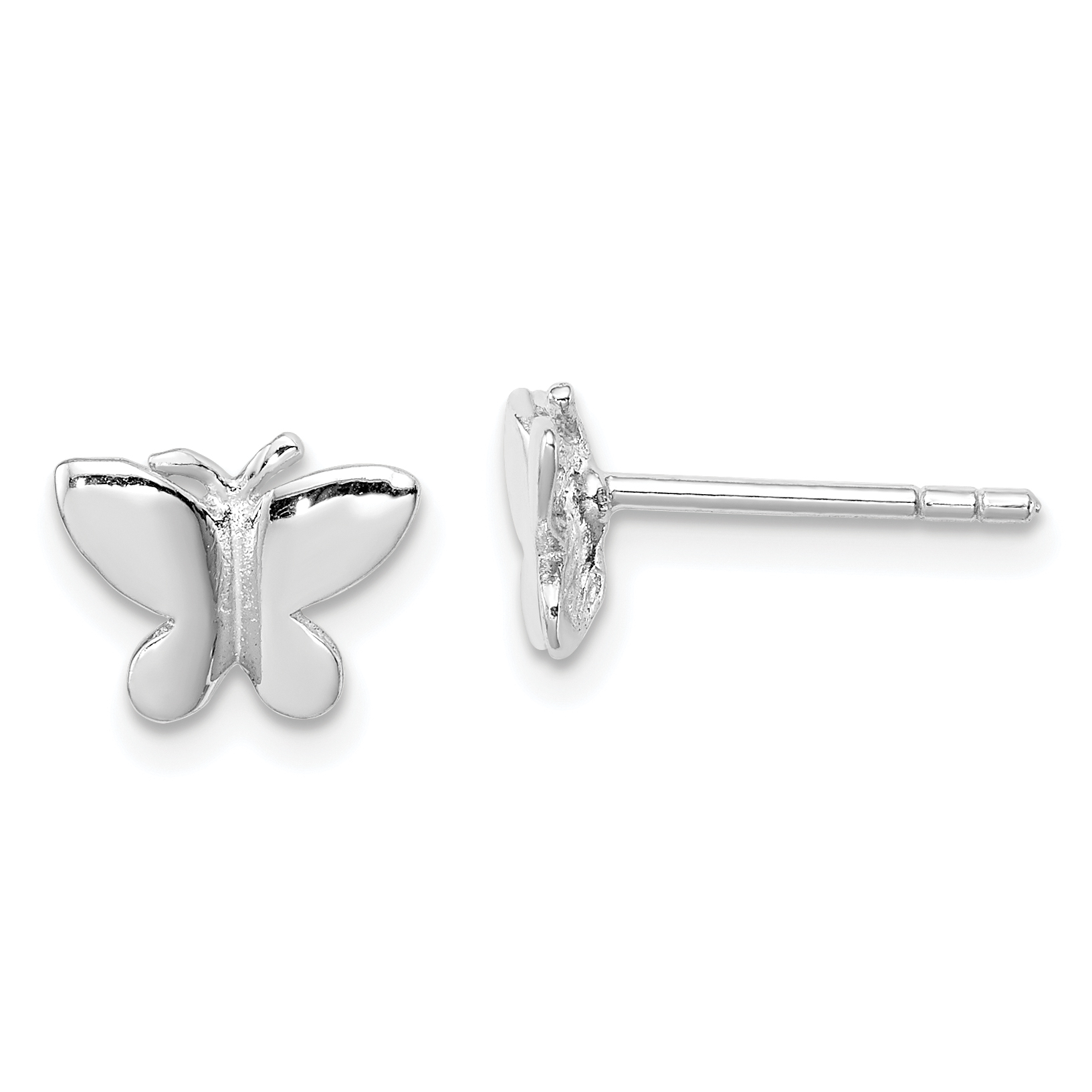 Sterling Silver RH-plated Polished Butterfly Children's Post Earrings (QE11251)