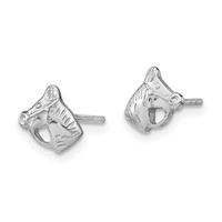 Sterling Silver Rhodium-plated Polished & Textured Horse Head Post Earrings view 2