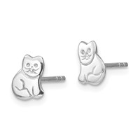 Sterling Silver Rhodium-plated Polished Cat Post Earrings view 2