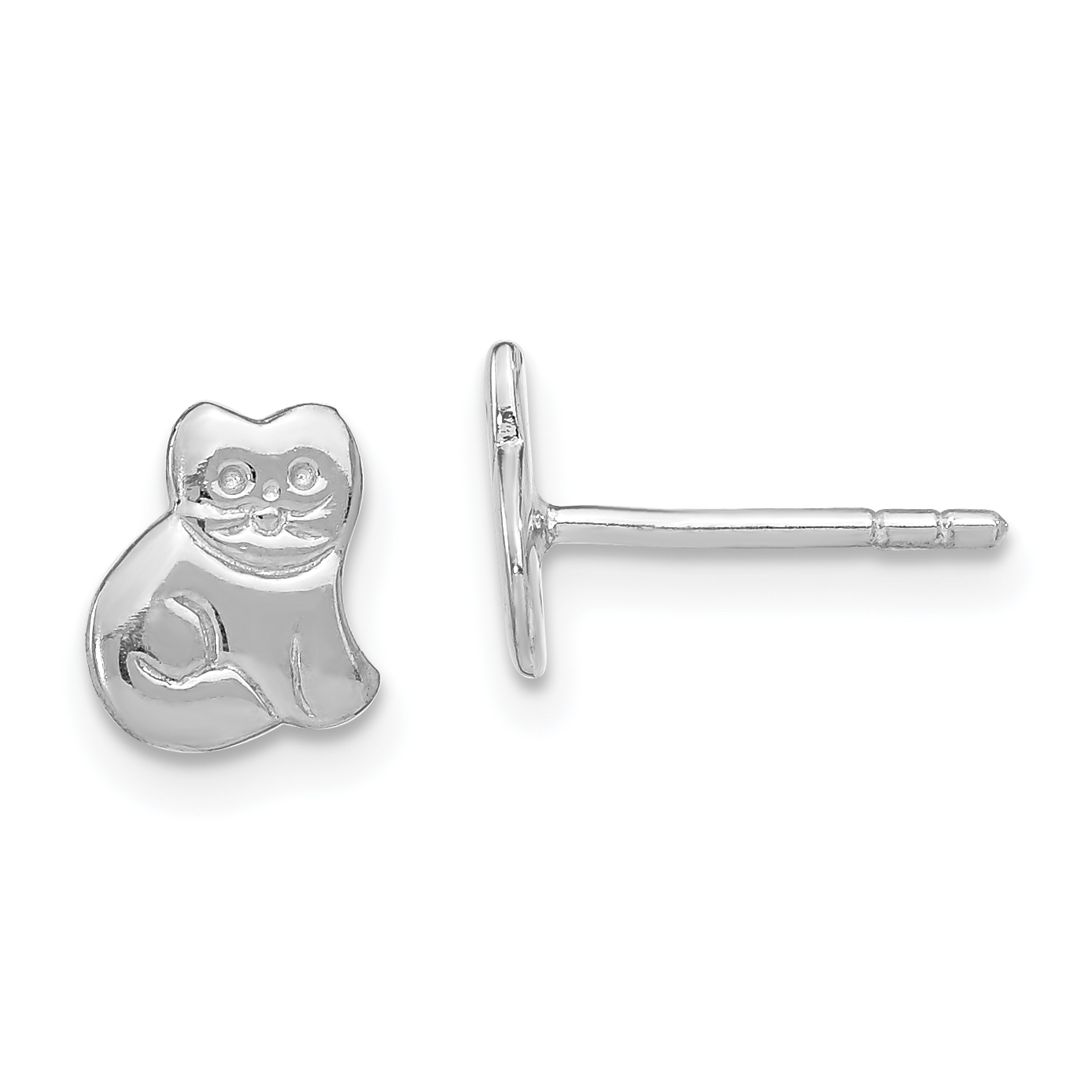 Sterling Silver Rhodium-plated Polished Cat Children's Post Earrings (QE11258)