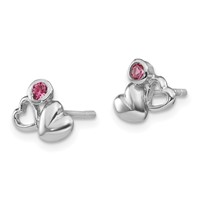 Sterling Silver Rhodium-plated Polished Pink Crystal Double Heart Petite Post Earrings view 2